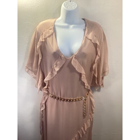 Malene Birger MBD Beige Chiffon Silk Maxi Kaftan Luxury Ruffle Flowy Dress 40 M - Picture 8 of 9